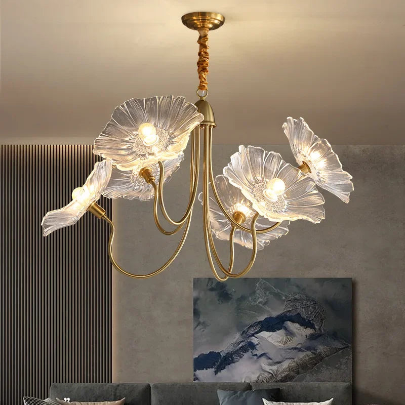 lustre moderne en verre design fleur de lotus lumineux