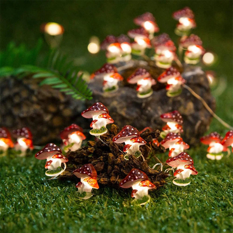 guirlande lumineuse champignon féerique en fil de cuivre à piles