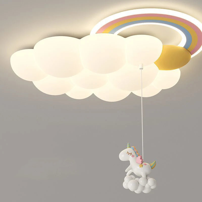 lustre arc-en-ciel nuage avec cheval lapin ours pour enfants