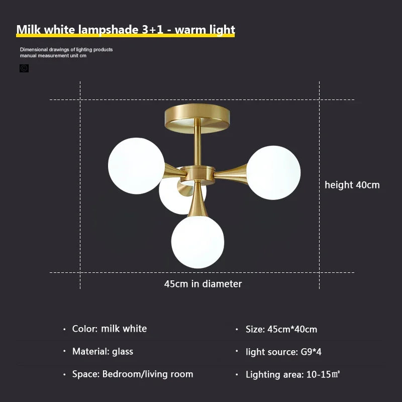 lustre nordique en verre blanc pour éclairage intérieur