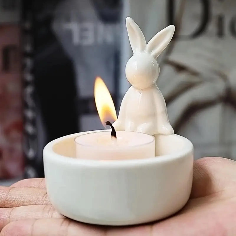 bougeoir décoratif en céramique en forme de lapin pour Pâques