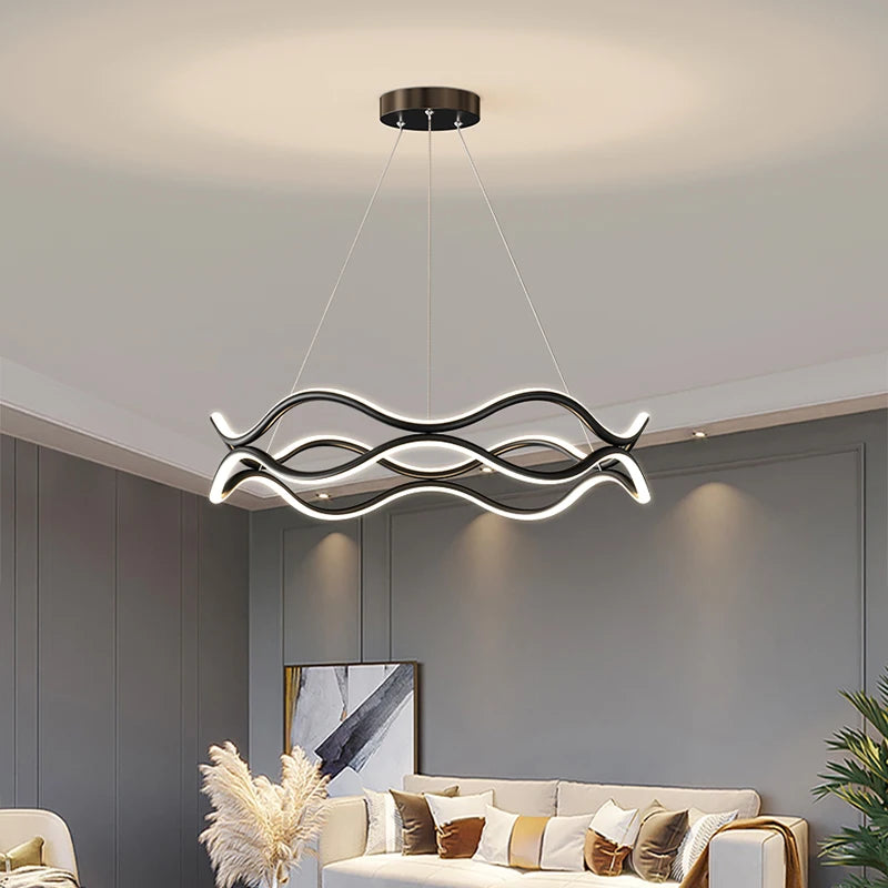 lustre design nordique ligne ondulée et lumière principale