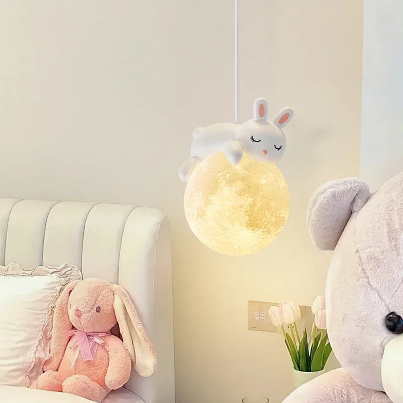 lustre led pour enfants avec ours blanc et lapin