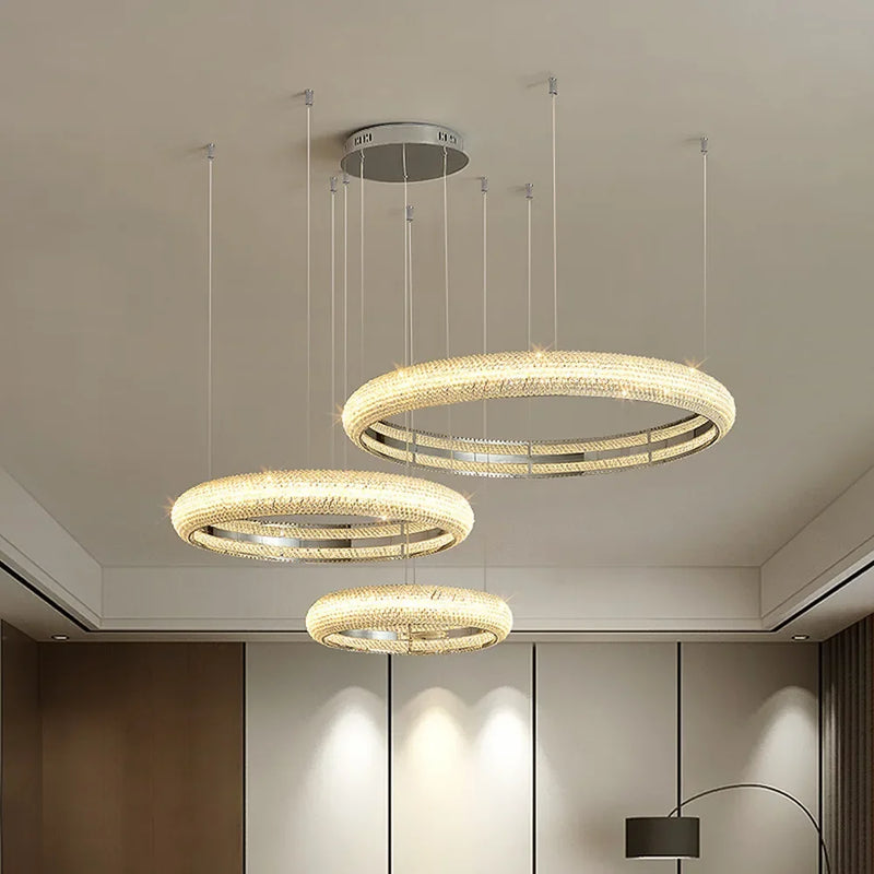 lustre moderne en chrome et cristal pour décoration intérieure