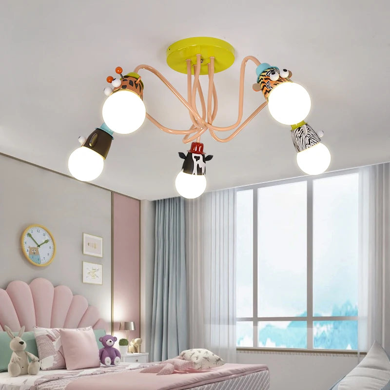 Cartoon Zebra Monkey Tiger Giraffe Animal Pendant Lamps LED E27 Kids Bedroom Hanging Light For Kindergarten Baby Child Decor