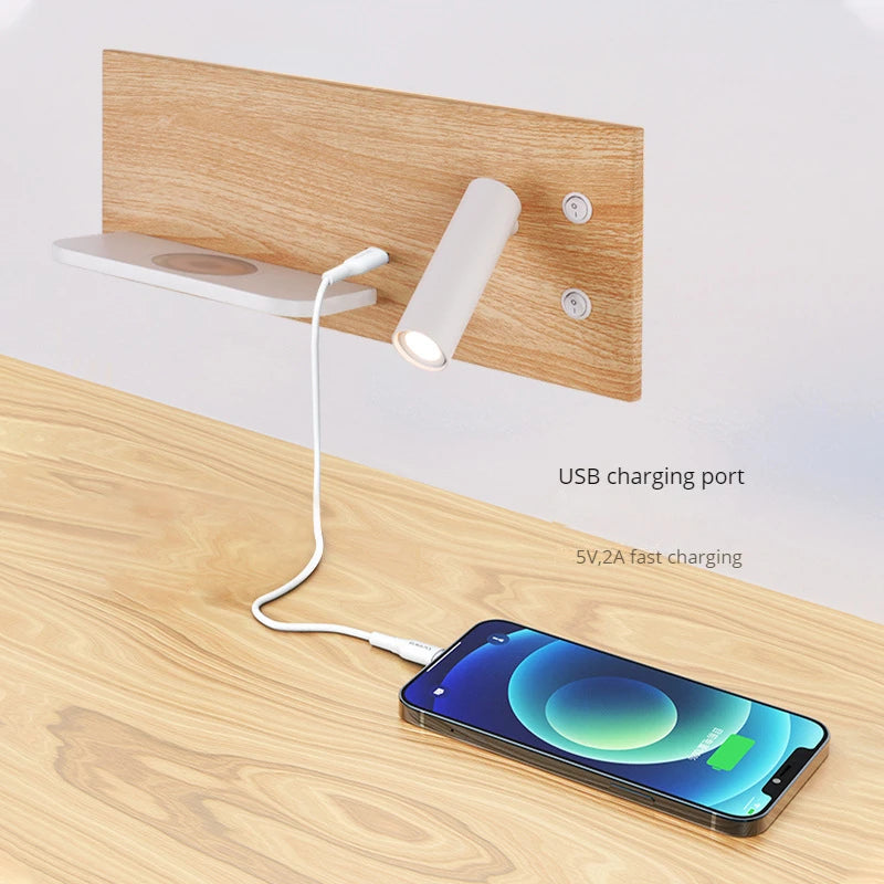 applique murale led moderne avec chargeur sans fil et rétro-éclairage usb