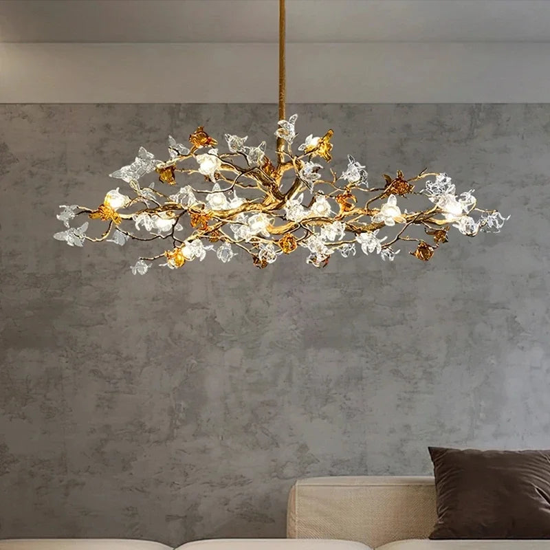 lustre retro en cuivre style chinois en forme de branche