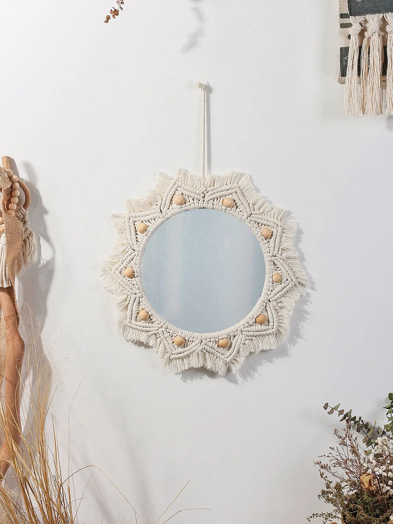 miroir décoratif boho en macramé pour décoration murale artisanale