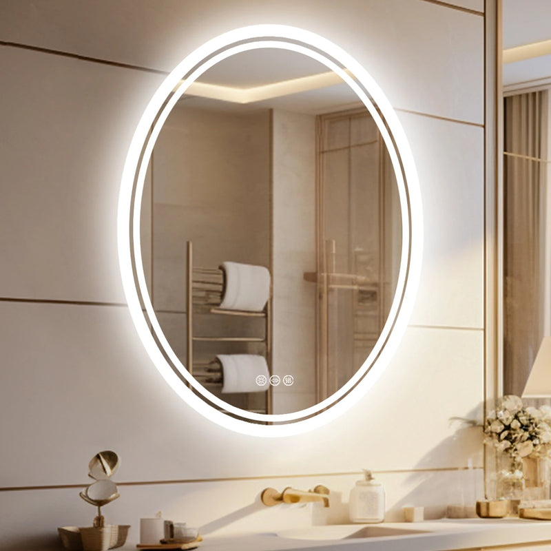 miroir oval lumineux avec fonction antibuée et éclairage ajustable