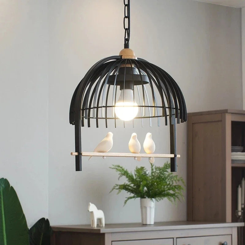 Nordic Resin Iron Bird Cage Chandelier For Dining Room Kitchen Restaurant Cafe Indoor Decoration Hanging Lamp Light Fixtures