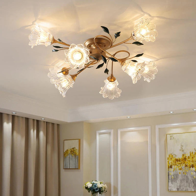luminaires de plafond style pastoral romantique français en laiton fer et verre