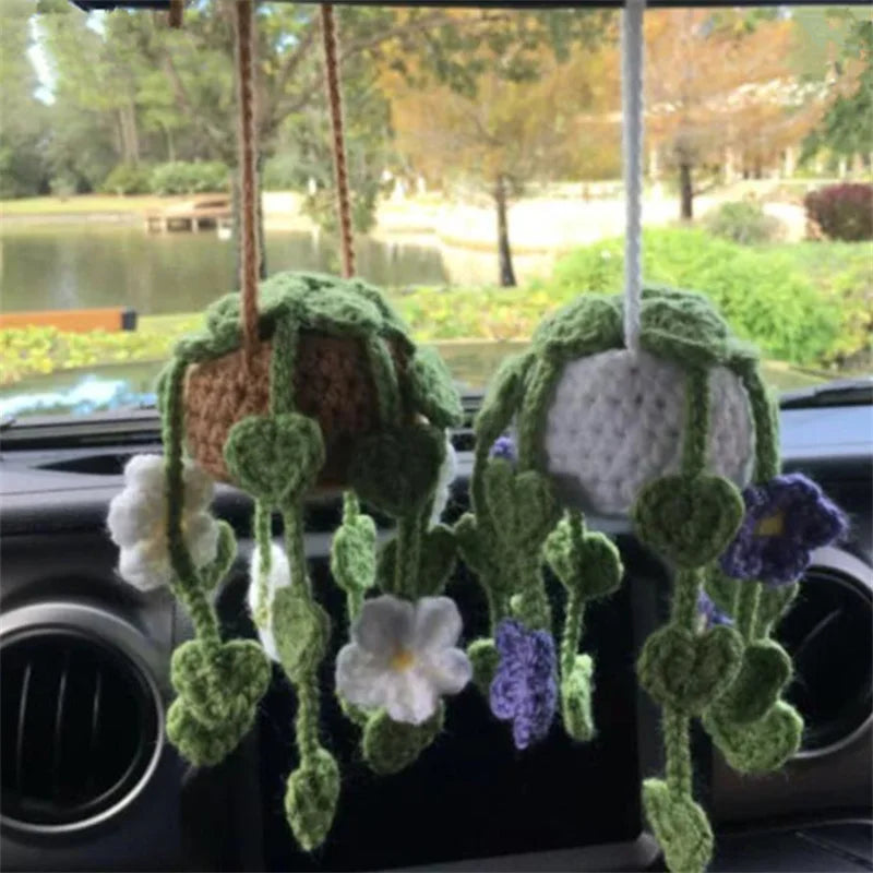 crochet suspendu créatif pour décoration de voiture plante en pot