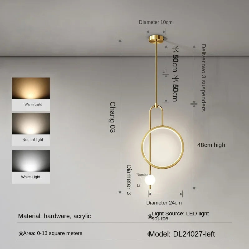 suspension moderne avec anneau doré et éclairage minimaliste nordique