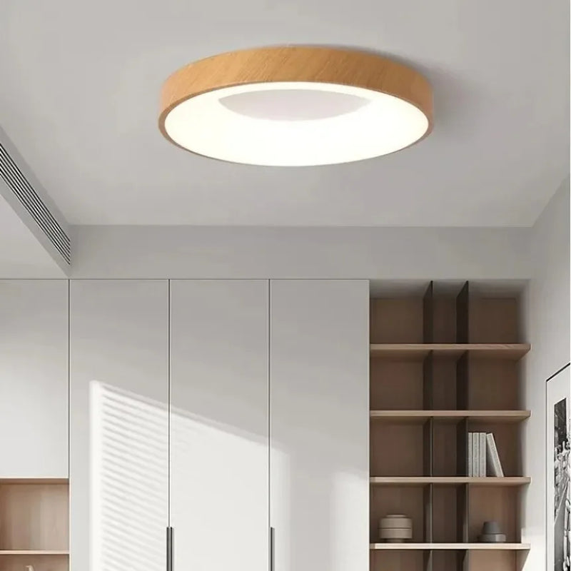 plafonnier led moderne circulaire grain de bois ultra-mince décoratif