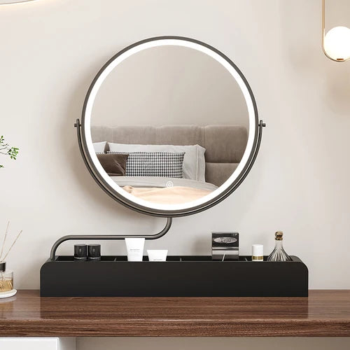 miroir décoratif à led rétro en bois pour maquillage