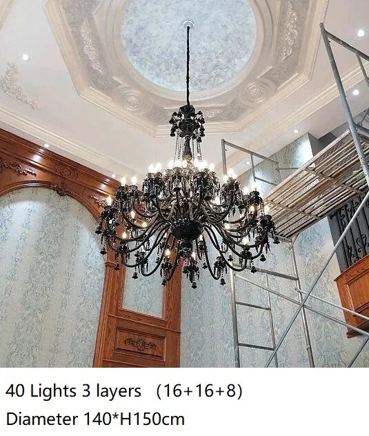 lustre en cristal noir européen avec lampe à bougie à led