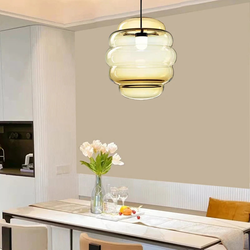 lampe suspendue en verre transparent réglable pour restaurant ou bar