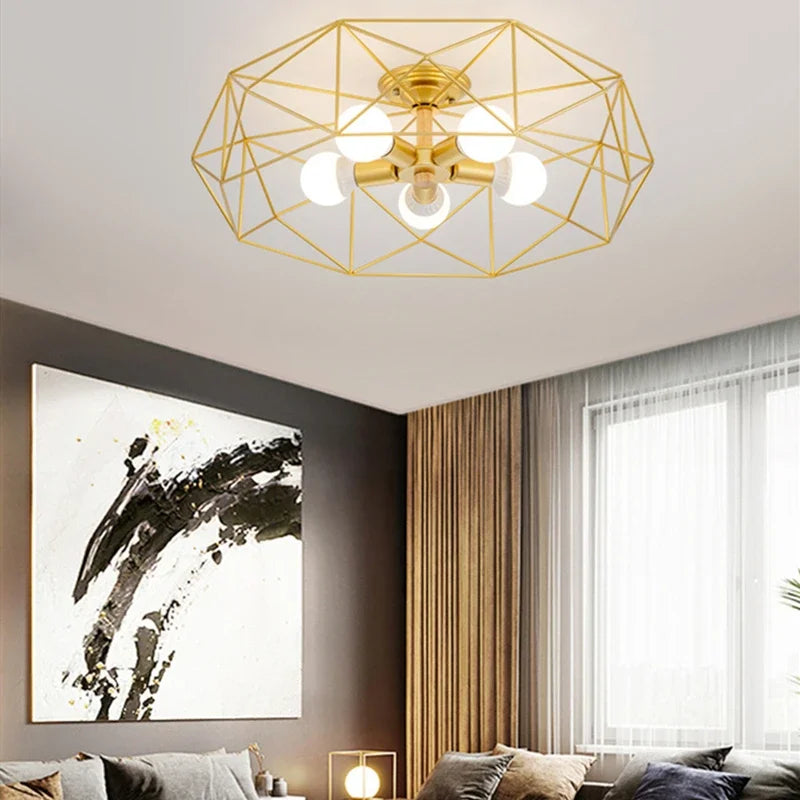 Hot Sale Multiple Heads Geometric Led Ceiling Lamp For Kitchen Item Living Room Bedroom Balcony Decorative Lighting Furniture