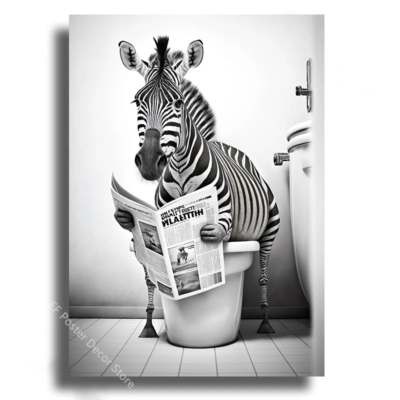 Tableau affiche humoristique d'un animal sur les toilettes