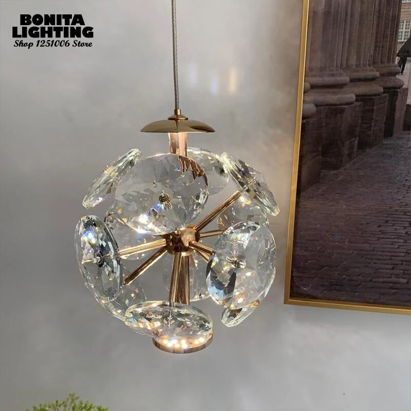 suspension moderne de luxe avec design en diamant lumineux