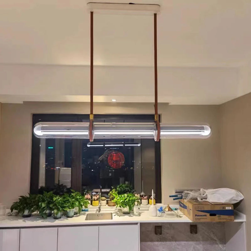 suspension en cuir et verre led design minimaliste et luxueux