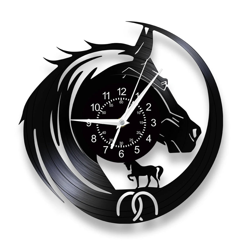 horloge murale vinyle cheval décoration équestre artisanale cadeau unique