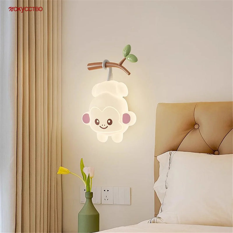 applique murale singe cartoon lumineuse pour chambre d'enfants