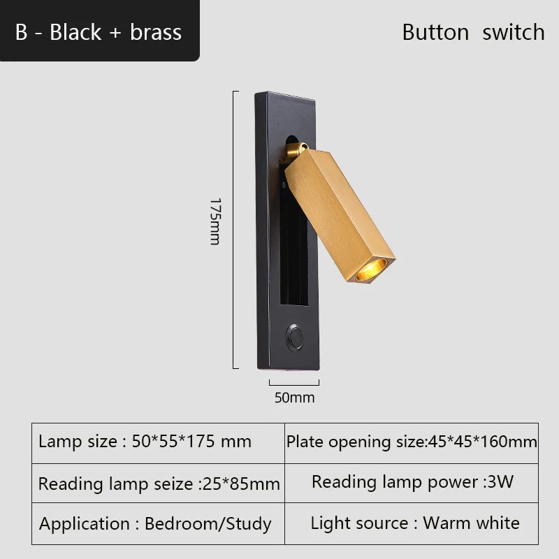 applique murale moderne à interrupteur design minimaliste pour lecture
