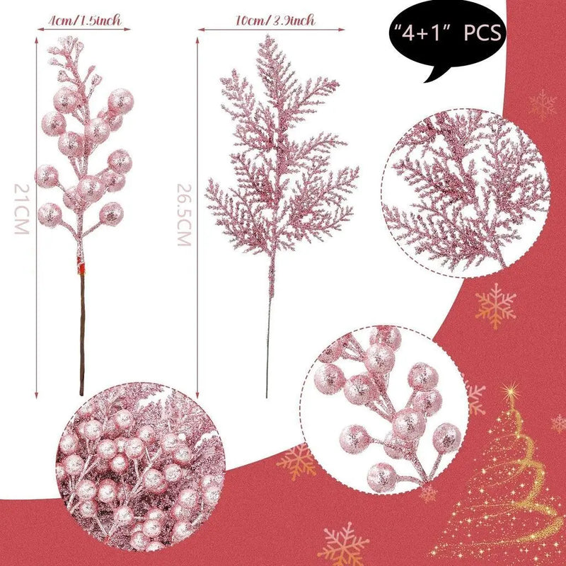 lot de 5 décorations de noël paillettes fleurs artificielles pour nouvel an 2025