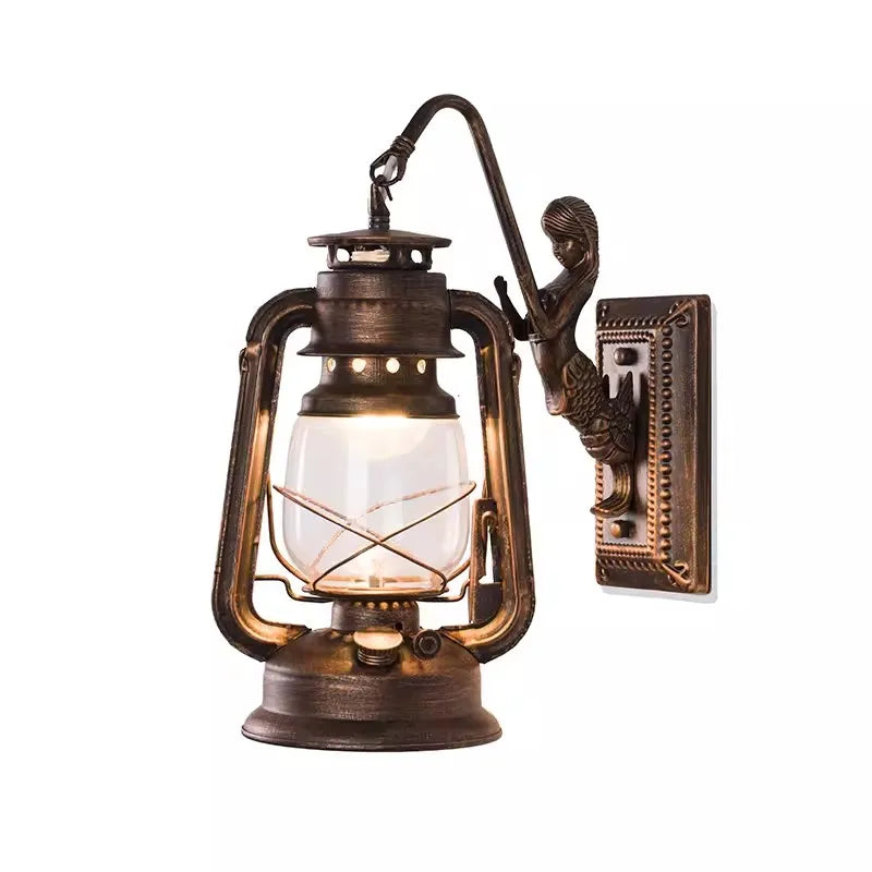 Retro Barn Lantern European Kerosene Wall Lamp Bedroom Bedside wall Lights,Wrought Iron glass Shade Restaurant Bar Aisle Sconce