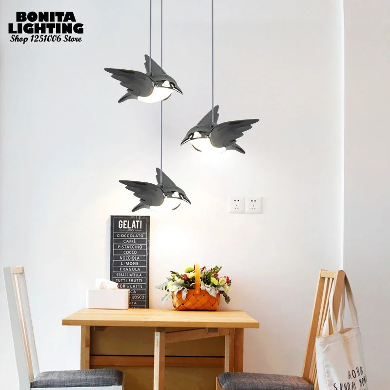 lustre design à led en acrylique avec protection des yeux petit oiseau