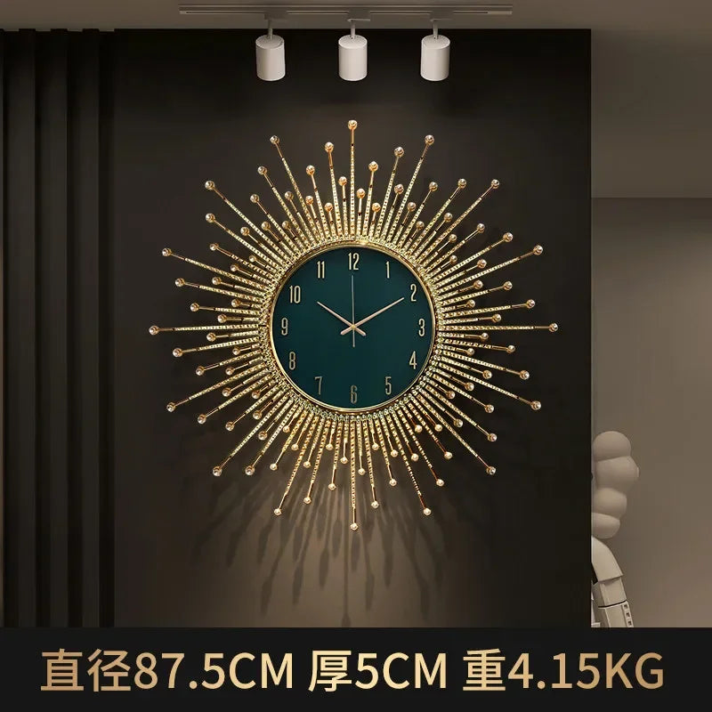 horloge murale de luxe en forme de soleil pour décoration moderne