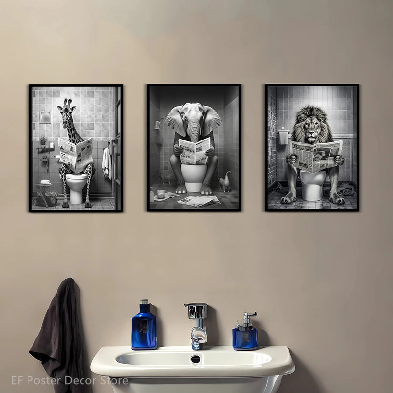 Tableau affiche humoristique d'un animal sur les toilettes