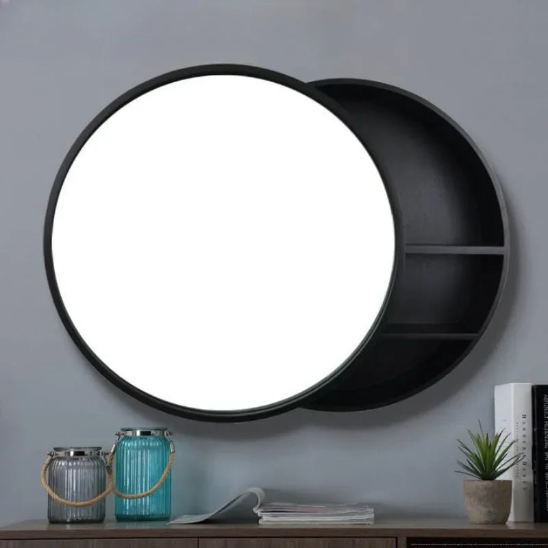 armoire de rangement murale avec miroir décoratif rond