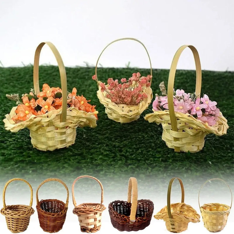 mini paniers tressés pour fleurs avec poignée décorations de fête et mariage