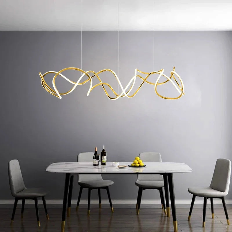 lustre moderne minimaliste en acier inoxydable avec vagues décoratives