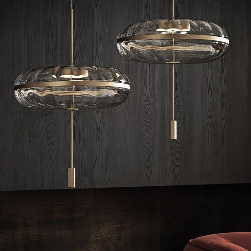 suspension luxe design post-moderne en verre ondulé pour intérieur loft