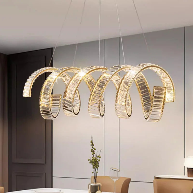 lustre suspendu design en spirale en cristal moderne