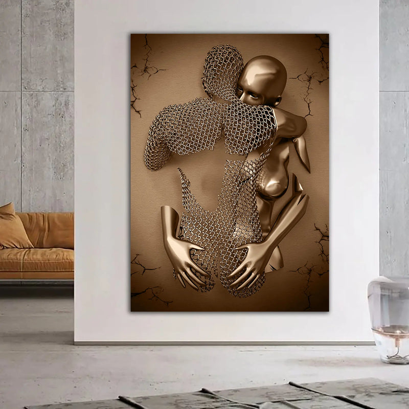 affiche toile couple amoureux décorative avec paillettes et cœur