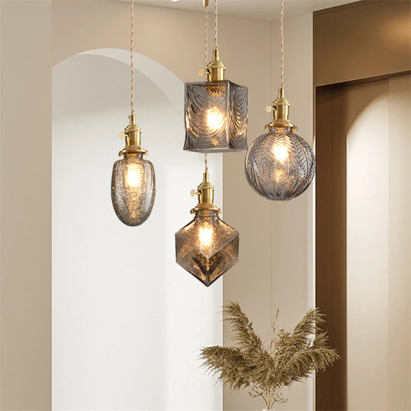 lustre vintage edison avec ombre en verre cristal pour bar loft