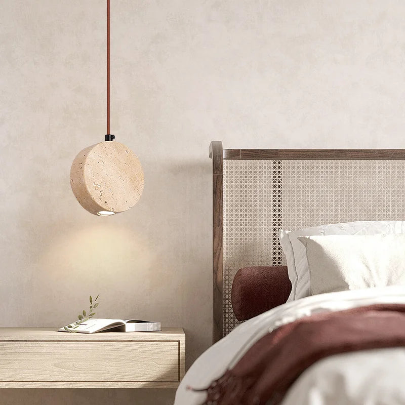 lustre vintage avec abat-jour cloche en pierre naturelle