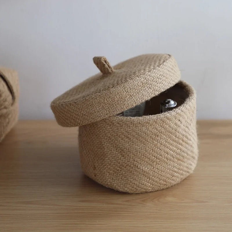 boîte de rangement en jute pour collations et objets divers