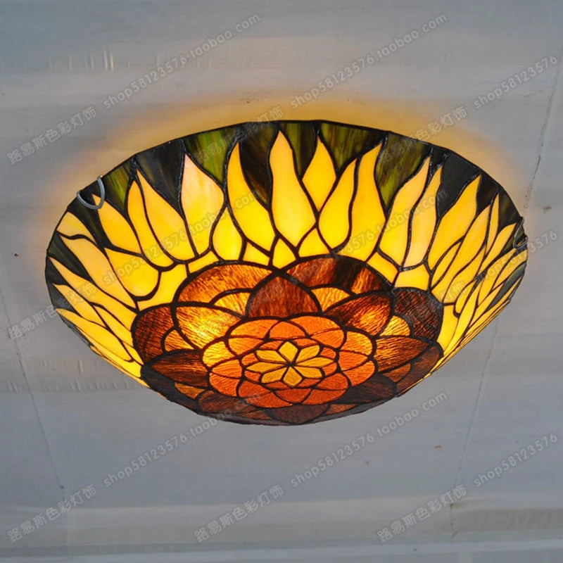 16-Inch Continental Sunflower Ceiling Tiffanylamps Bedroom Children's Den Bar Glass Art Lighting Personality Stairs