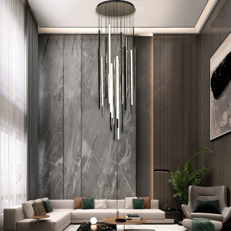 lustre long duplex moderne en acier inoxydable pour villa