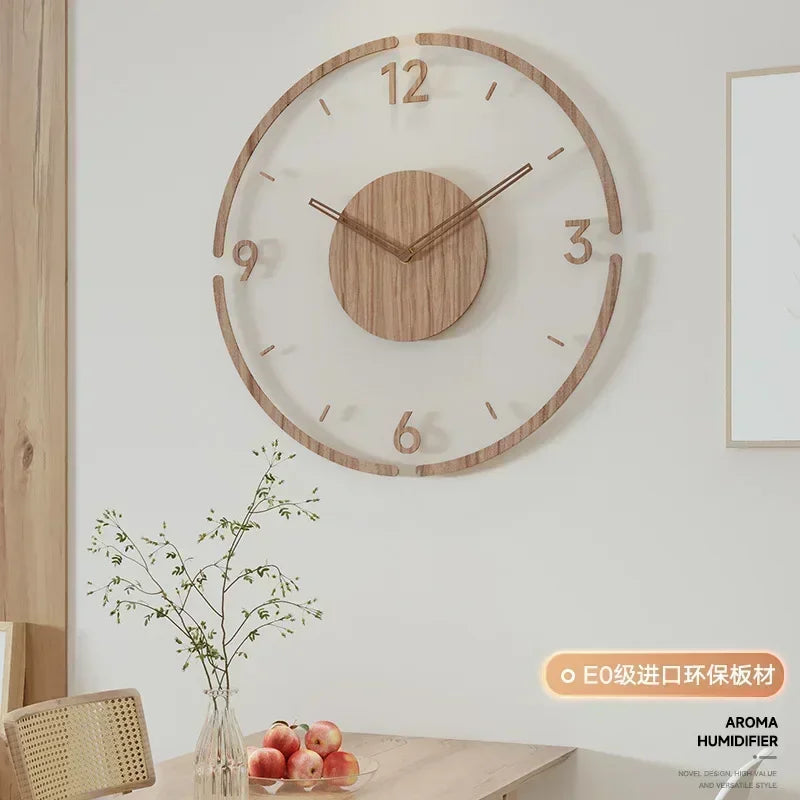 horloge murale silencieuse en bois massif design nordique créatif