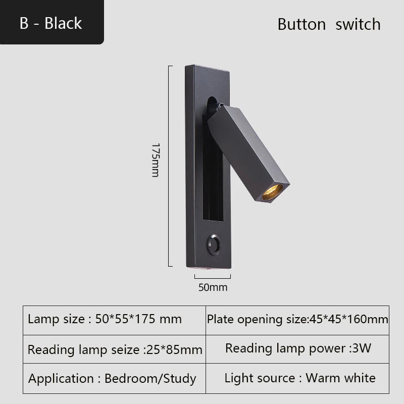 applique murale moderne à interrupteur design minimaliste pour lecture