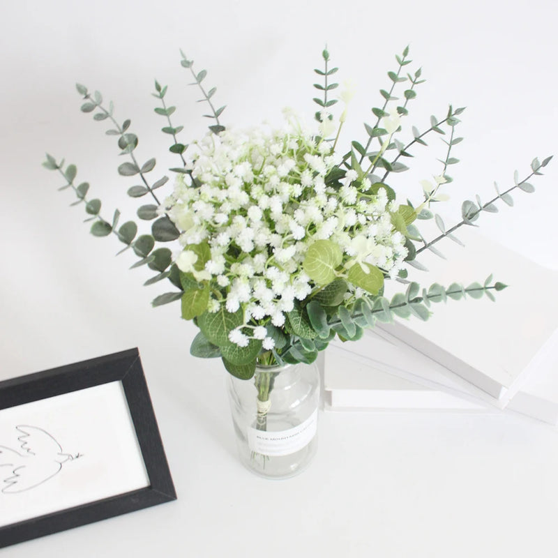 lot de fleurs artificielles gypsophile et eucalyptus pour décoration mariage