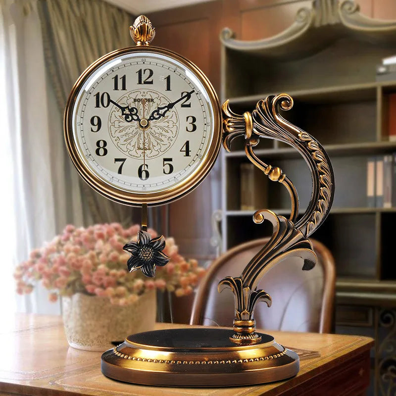 horloge de table européenne en métal plaqué cuivre élégant design luxe