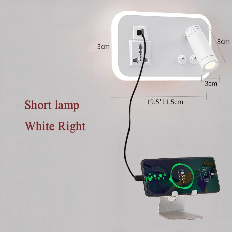 lampe de chevet murale led avec port usb et interrupteur rotatif