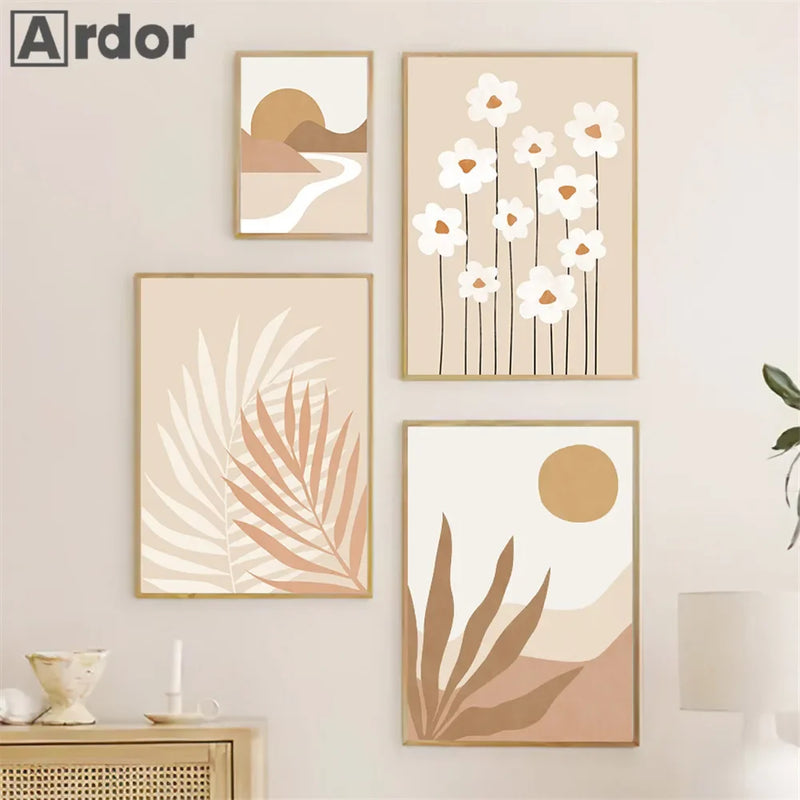 Tableau affiche abstraite boho avec feuille de palmier pour décoration moderne